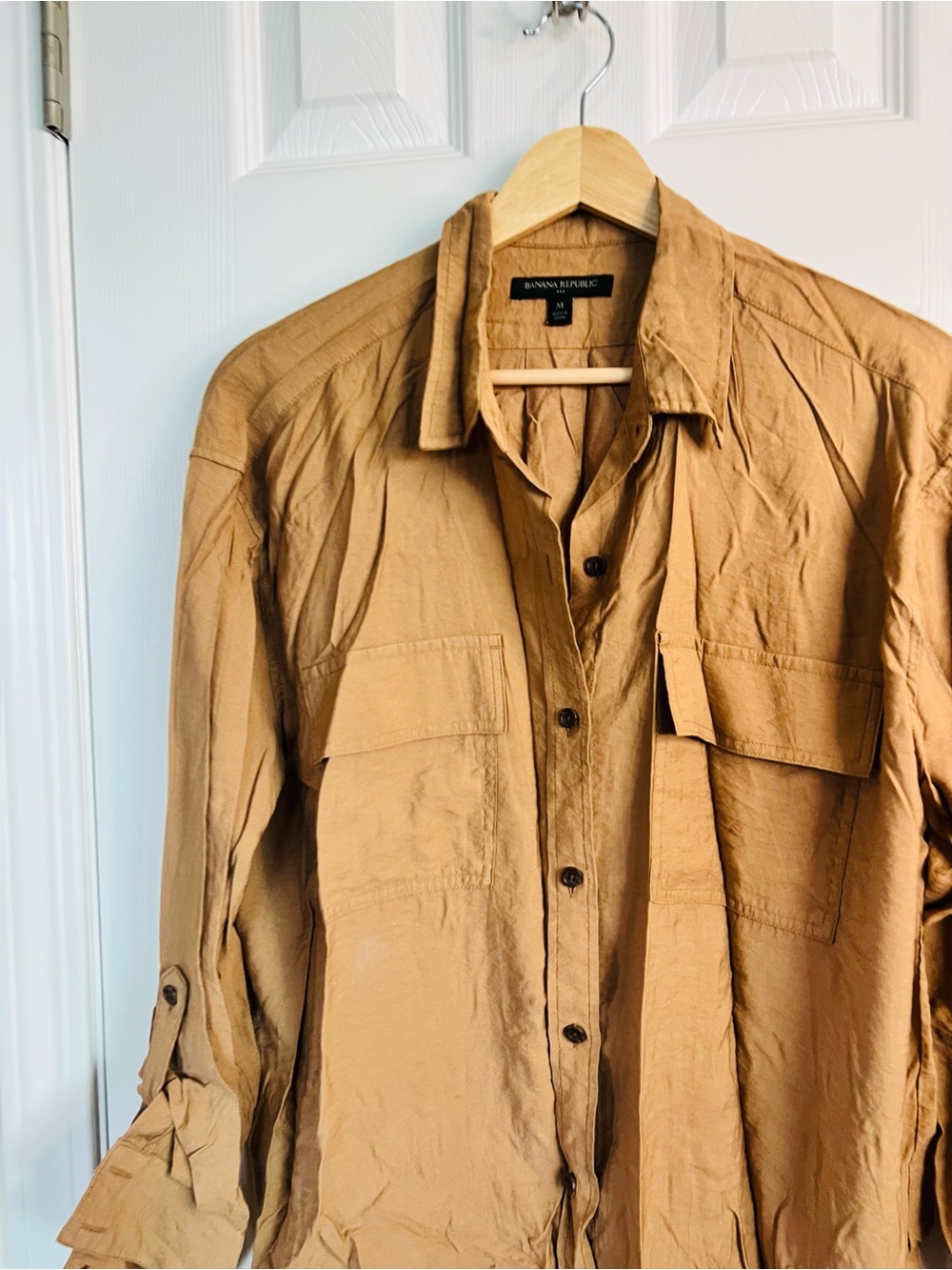 Banana Republic Men's Light Brown Button-Up Utility Shirt